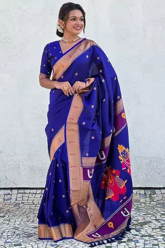 violet woven design zari paithani saree