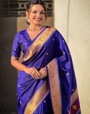 violet woven design zari paithani saree 4