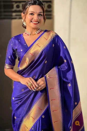 violet woven design zari paithani saree