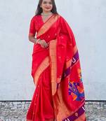 red woven design zari paithani saree
