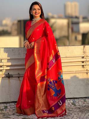 red woven design zari paithani saree 2