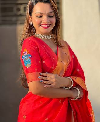 red woven design zari paithani saree 4