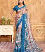 blue floral pure crepe saree