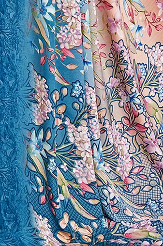 blue floral pure crepe saree