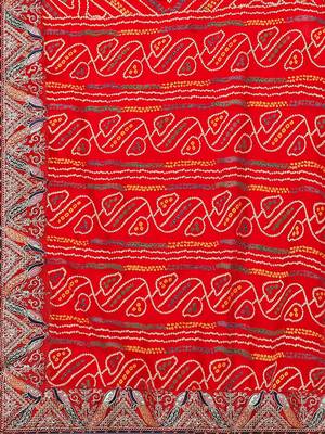 red red printed bandhani saree 5