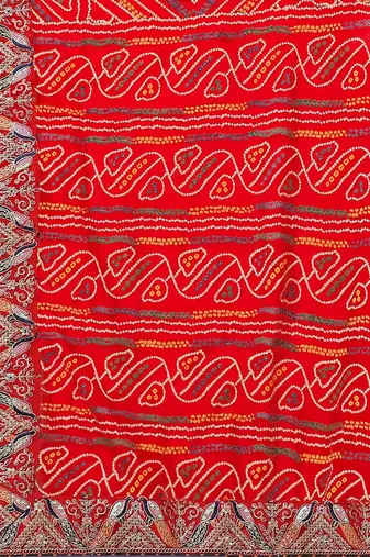 red red printed bandhani saree