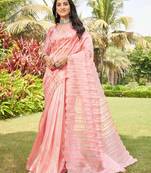 peach striped organza saree