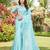 blue blue & silver-toned striped mirror work organza saree