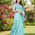 blue blue & silver-toned striped mirror work organza saree