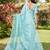 blue blue & silver-toned striped mirror work organza saree