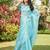 blue blue & silver-toned striped mirror work organza saree