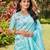 blue blue & silver-toned striped mirror work organza saree