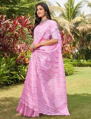 Teal zari tissue woven design saree 3