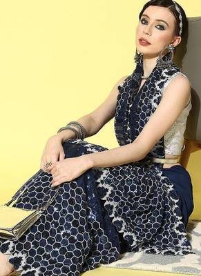 navy_blue sequinned pure georgette saree 1
