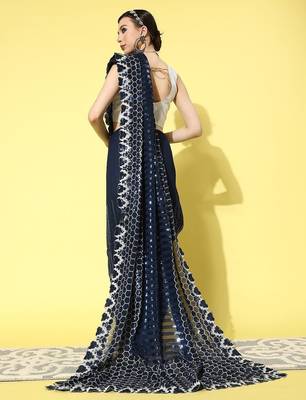 navy_blue sequinned pure georgette saree 4