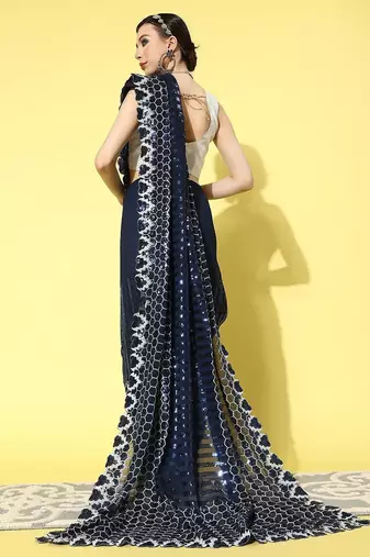navy_blue sequinned pure georgette saree