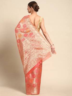 pink floral zari organza kanjeevaram saree 3
