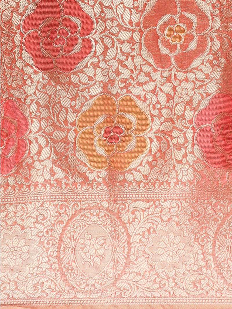 pink floral zari organza kanjeevaram saree