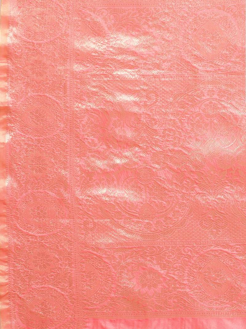 pink floral zari organza kanjeevaram saree