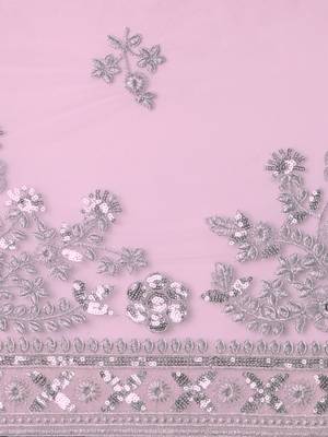 pink embroidered ethnic motifs sequinned net saree 4