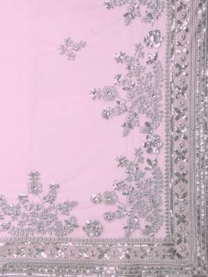 pink embroidered ethnic motifs sequinned net saree 5
