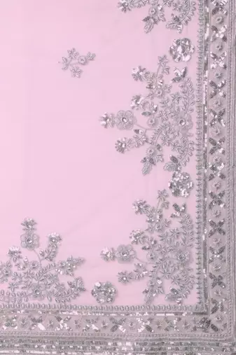 pink embroidered ethnic motifs sequinned net saree