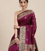 purple purple & golden ethnic motifs zari silk blend paithani saree