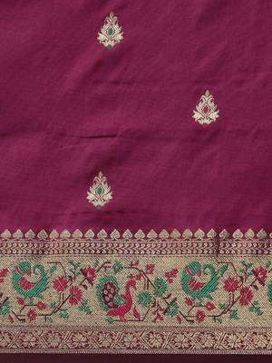 purple purple & golden ethnic motifs zari silk blend paithani saree 4