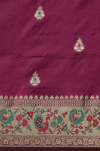 purple purple & golden ethnic motifs zari silk blend paithani saree