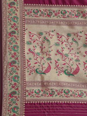 purple purple & golden ethnic motifs zari silk blend paithani saree 5
