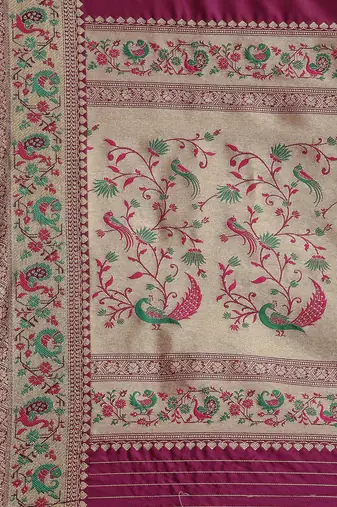 purple purple & golden ethnic motifs zari silk blend paithani saree