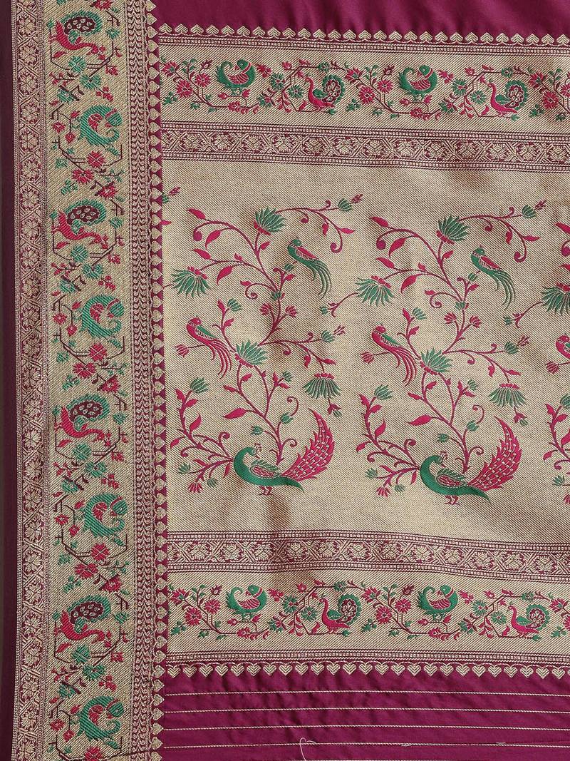 purple purple & golden ethnic motifs zari silk blend paithani saree