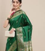 green green & golden ethnic motifs zari silk blend paithani saree