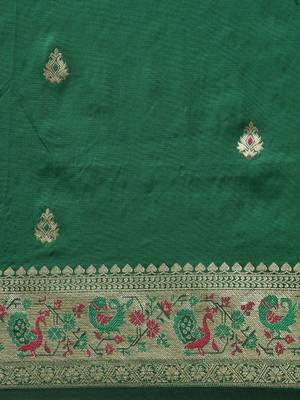 green green & golden ethnic motifs zari silk blend paithani saree 4