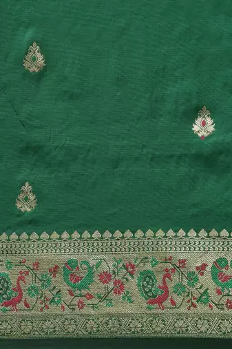 green green & golden ethnic motifs zari silk blend paithani saree