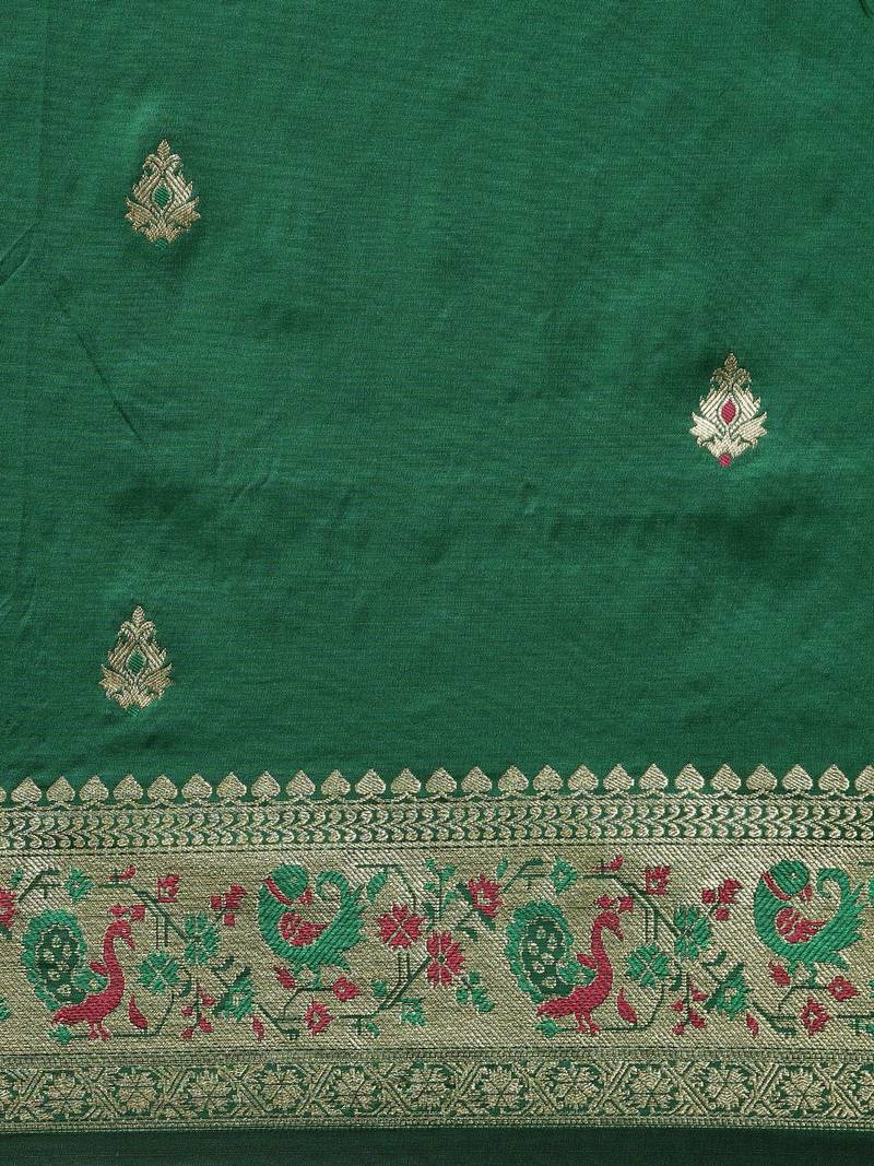 green green & golden ethnic motifs zari silk blend paithani saree