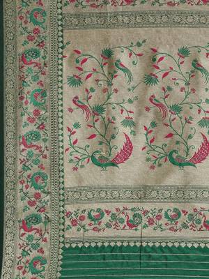green green & golden ethnic motifs zari silk blend paithani saree 5