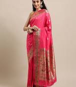 peach peach-coloured ethnic motifs zari silk blend paithani saree
