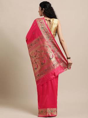 peach peach-coloured ethnic motifs zari silk blend paithani saree 2