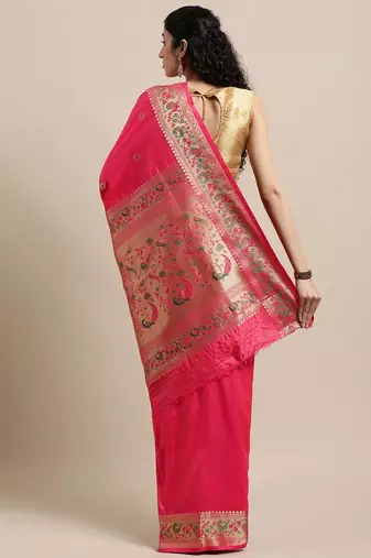 peach peach-coloured ethnic motifs zari silk blend paithani saree
