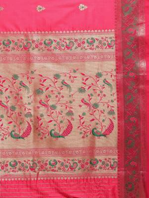 peach peach-coloured ethnic motifs zari silk blend paithani saree 4