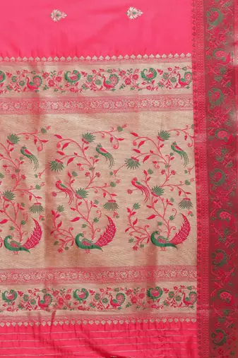peach peach-coloured ethnic motifs zari silk blend paithani saree