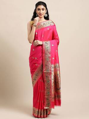 Pink bagh woven design zari banarasi saree 1