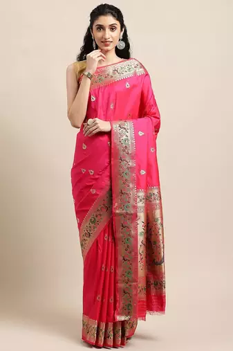 Pink bagh woven design zari banarasi saree