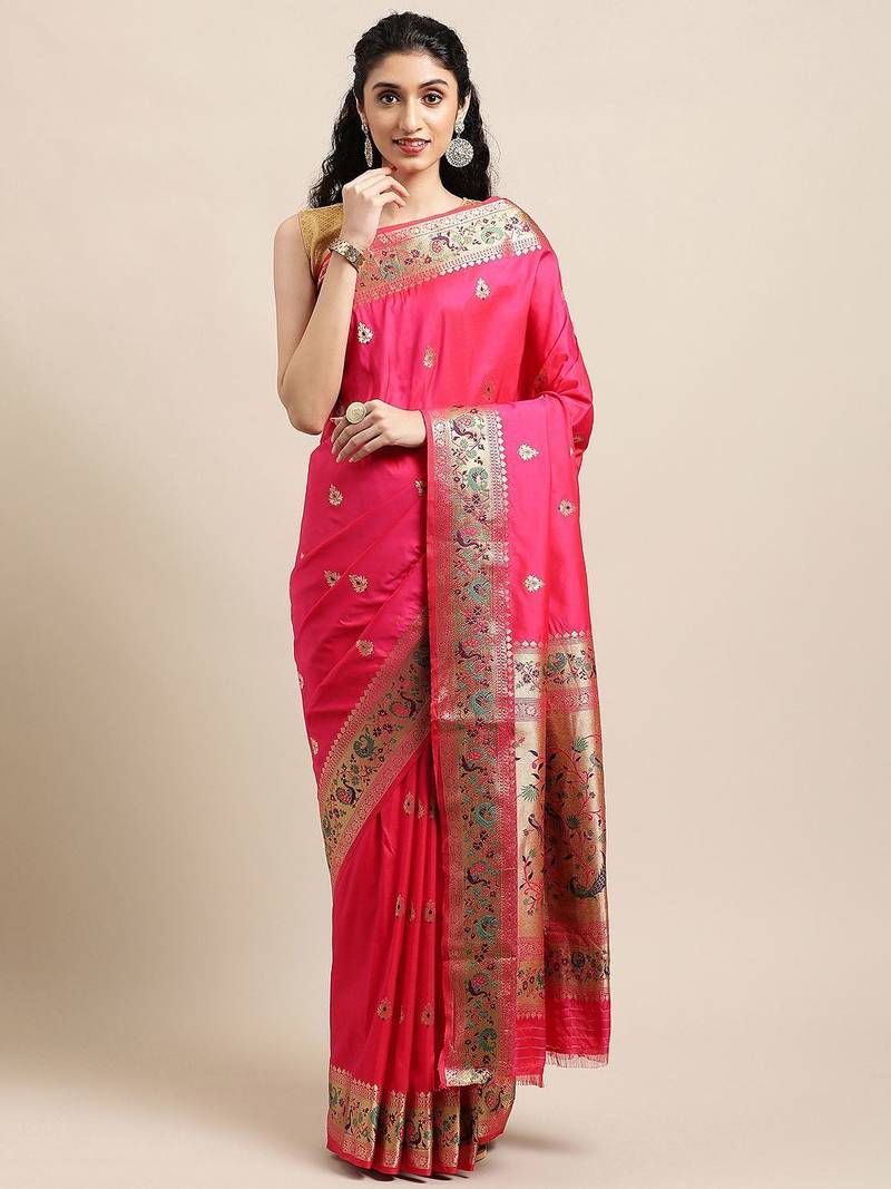 Pink bagh woven design zari banarasi saree