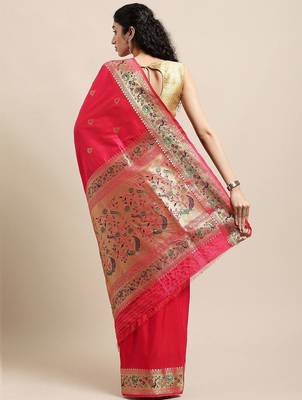 Pink bagh woven design zari banarasi saree 2