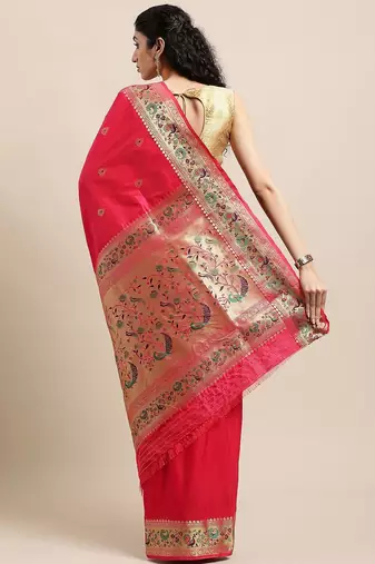 Pink bagh woven design zari banarasi saree