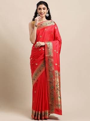 Pink women embellished saree with solid border 1