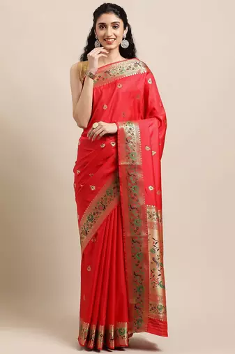 Pink women embellished saree with solid border