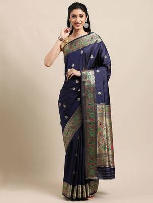 Green green floral zari organza kanjeevaram saree 1